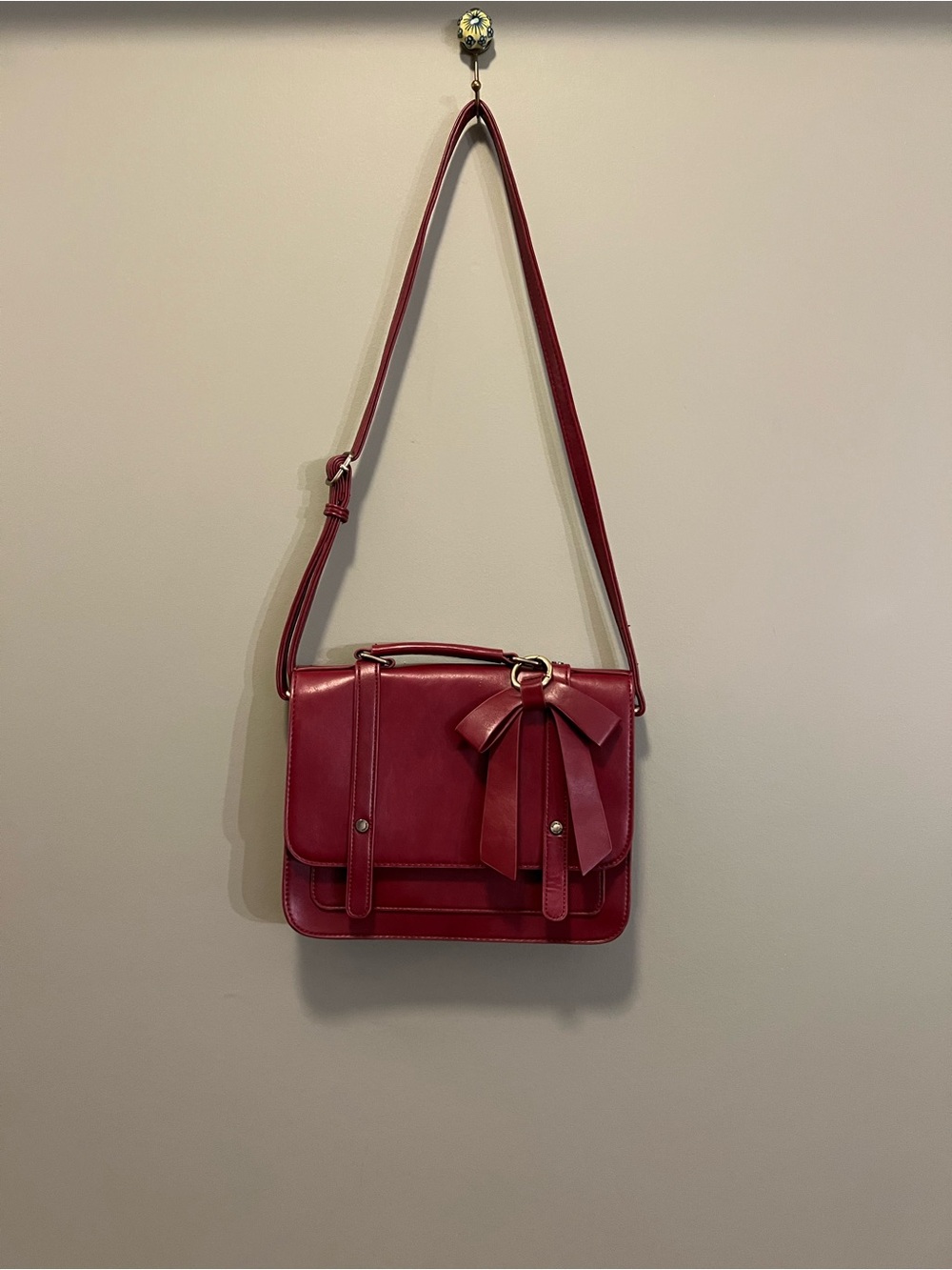 ECOSUSI Burgundy Bow Satchel Crossbody Messenger Bag